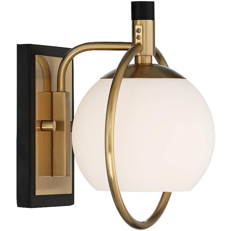 Possini Euro Design Carlyn Modern Wall Light Sconce Warm Brass Black Hardwire 8" Fixture Milky White Globe Glass for Bedroom Bathroom Vanity Reading