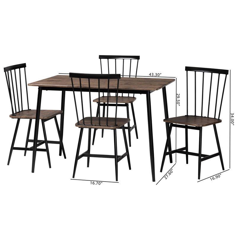 Baxton Studio Cardinal Industrial Dark Brown Wood and Metal 5-Piece Dining Set