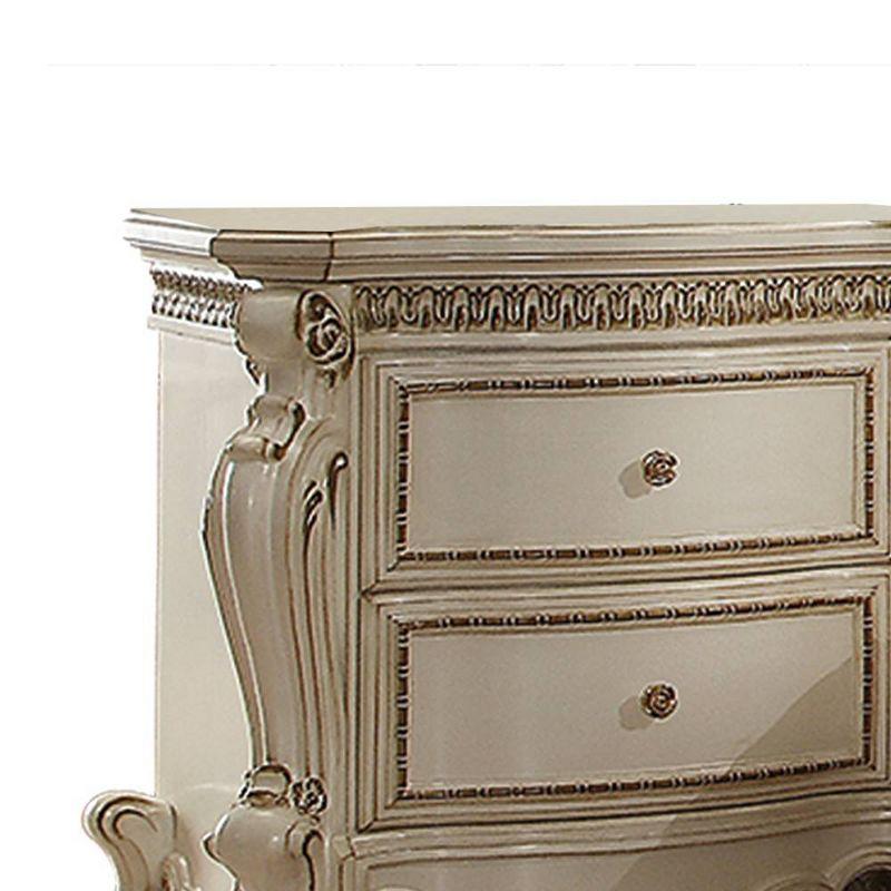 31" Picardy Nightstand Antique Pearl - Acme Furniture: French Provincial Style, 5 Drawers & 2 Doors