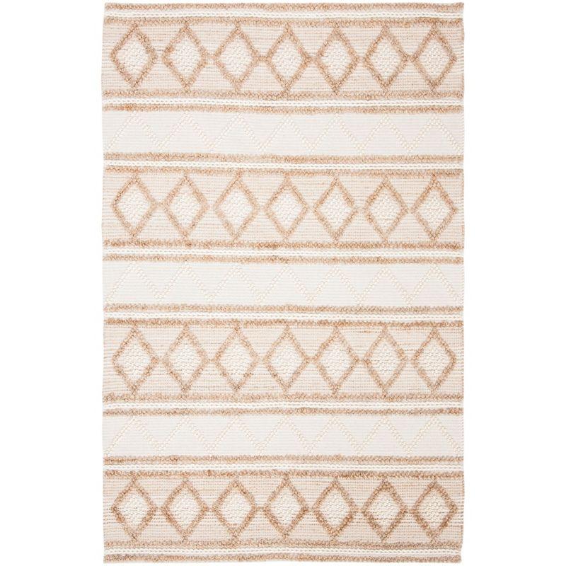 Ivory Geometric Handwoven Wool-Cotton Blend Rug - 3' x 5'