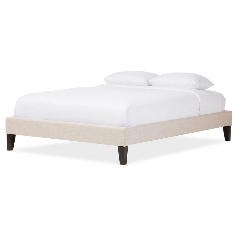 Baxton Studio Full Lancashire Modern and Contemporary Linen Fabric Upholstered Bed Frame with Tapered Legs Beige: Rubberwood & MDF Construction