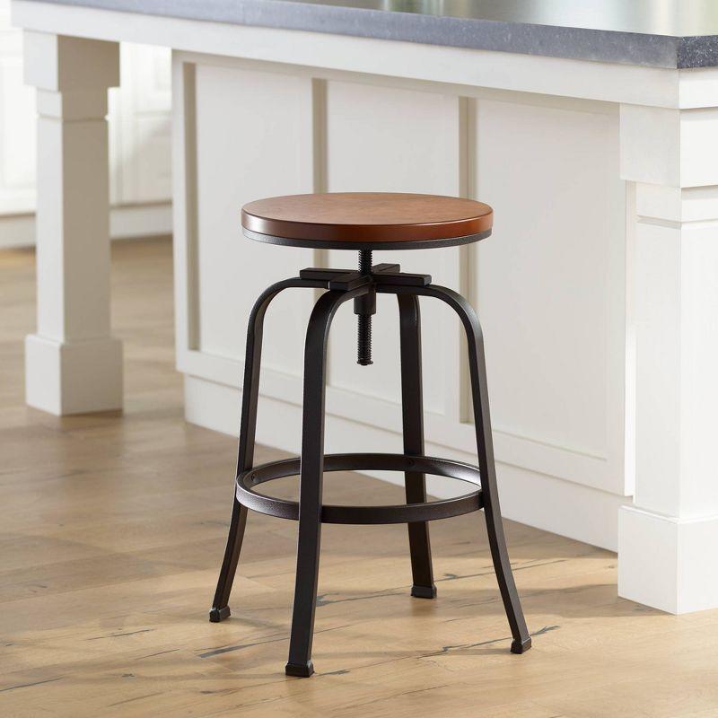 Elm Lane Radin Hammered Bronze Swivel Bar Stool Brown 29" High Industrial Adjustable Brown Seat with Footrest for Kitchen Counter Height Island Home