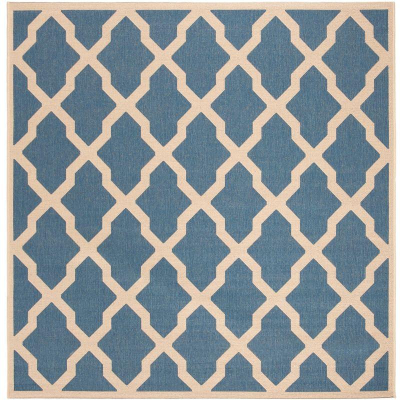 Linden 6'7" Square Blue and Creme Geometric Synthetic Rug