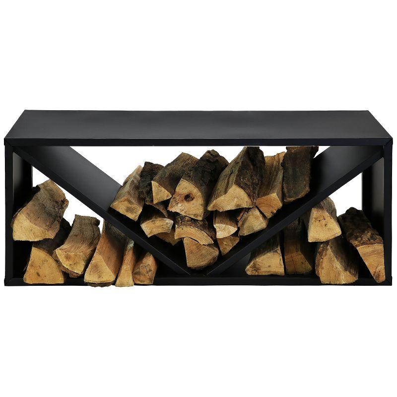 Sunnydaze Indoor/Outdoor Steel Triple Triangle Fire Pit or Fireplace Firewood Log Rack Storage Holder - 41" - Black