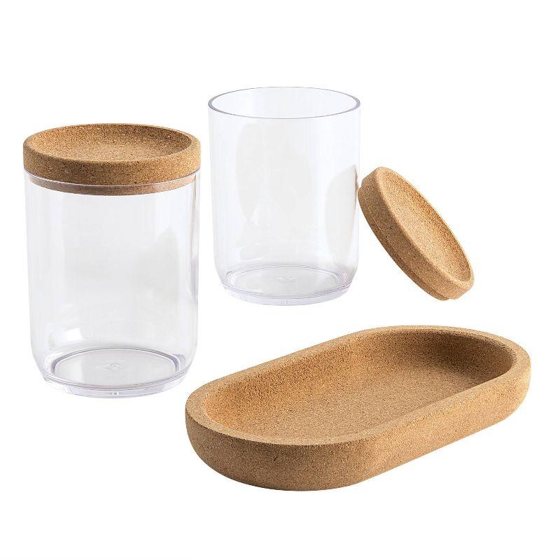 Canister with Cork Bathroom Tray Clear - Allure Home Creations: Plastic Qtip Holder, Hand Washable, 4.33" H