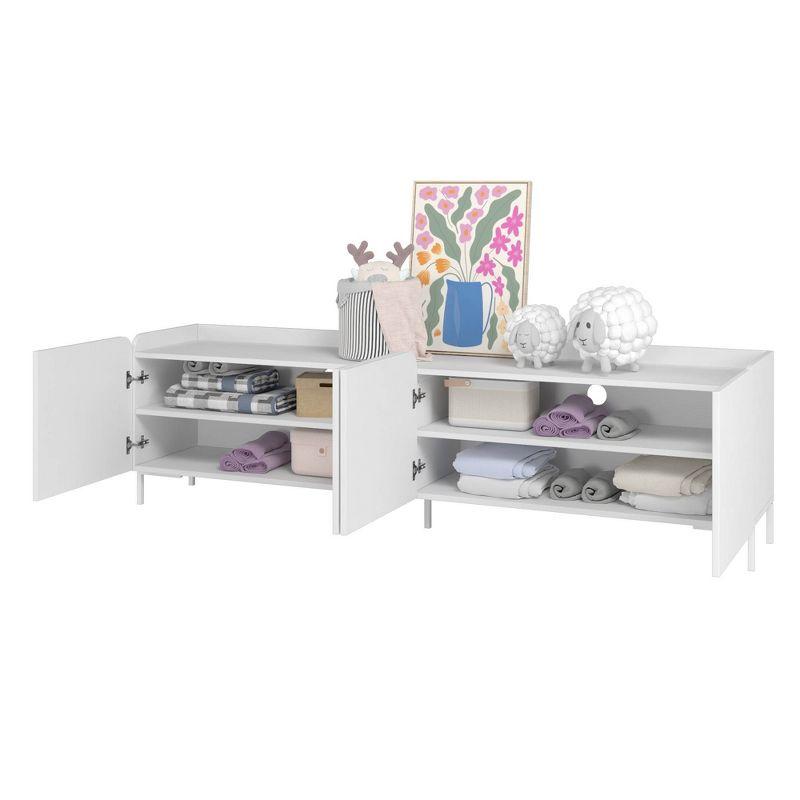 Manhattan Comfort 2pc Bogardus TV Stand for TVs up to 65" and 2 Door Accent Cabinet Set White: Mid-Century Modern, Particle Board Construction