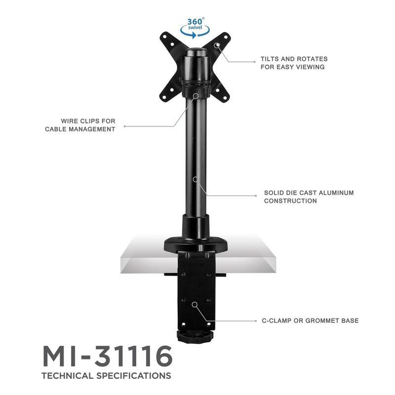 Mount-It! Computer Monitor Mount with Height Adjustable and Tilting Functionality Fits 13" - 32" Screen Sizes, C-Clamp Installation, Black