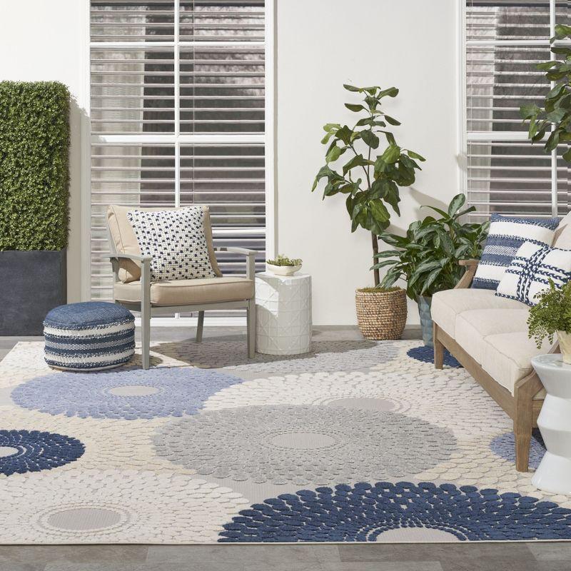 Nourison Aloha Bold Geometric Flatweave High-Low Indoor Outdoor Area Rug Blue/Grey 7'10" x 10'6"