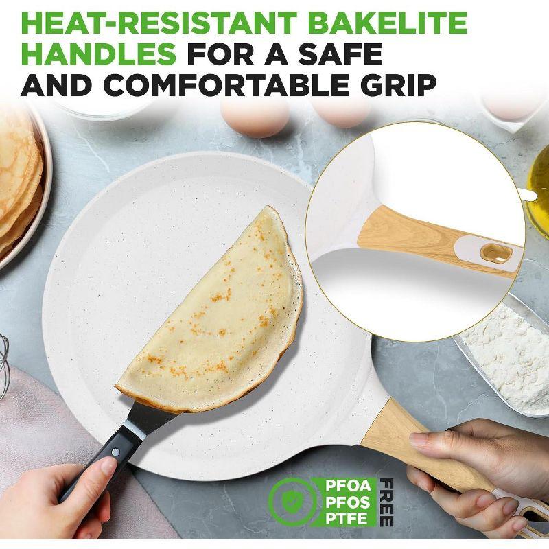 NutriChef Nutrichef 9.45” Non-Stick Crepe Pan With Wooden Spreader, Durable Marble Coated Dosa Pan, Bakelite Handle And Induction Bottom, Pfoa/Pfos Free, Dishwasher Safe, Even Heat Distribution