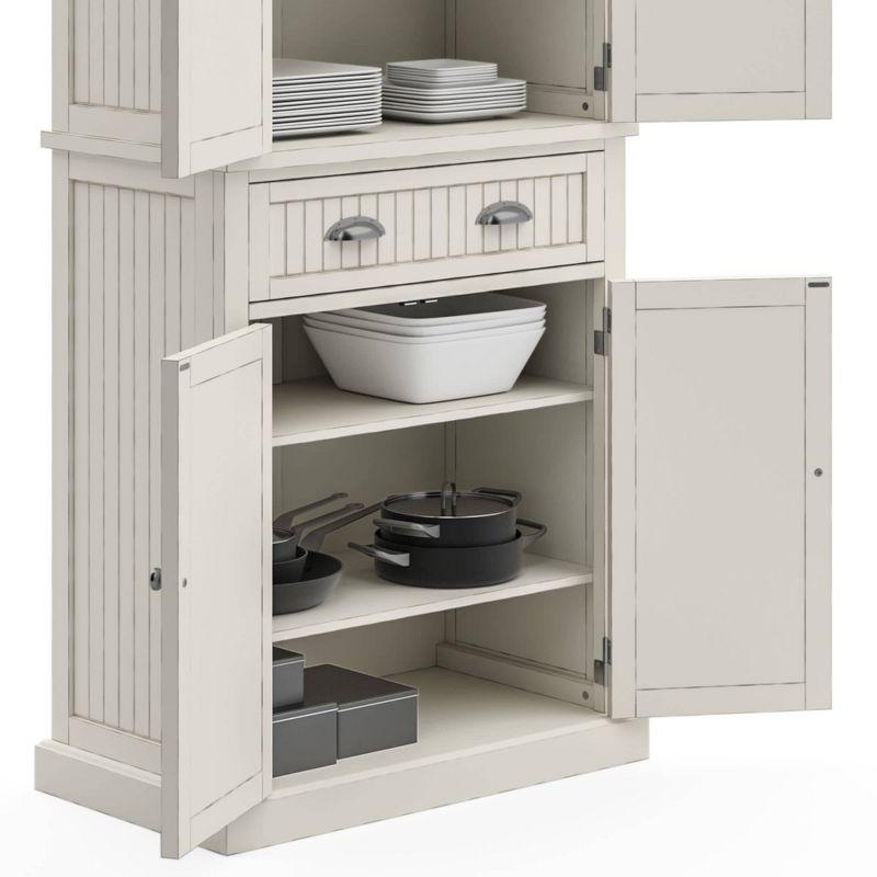 Nantucket Pantry Off White - Homestyles: Coastal Style Storage, 4-Door Hardwood Cabinet with Adjustable Shelves