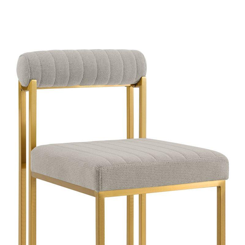 Armen Living Set of 2 Anastasia Brushed Stainless Steel and Fabric Dining Chairs Gold/Taupe