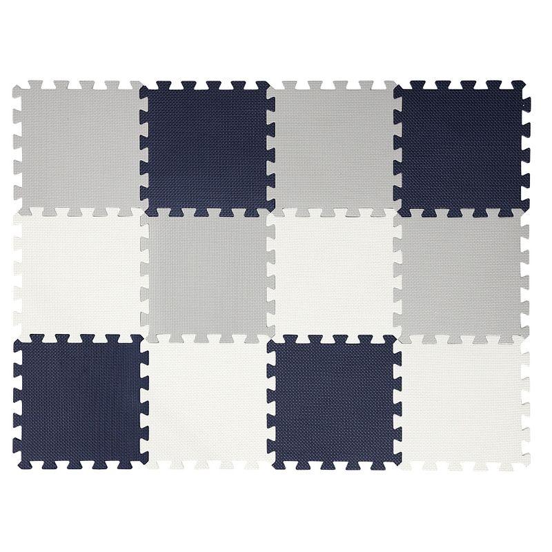 Easy Playhouse: 12 Soft Foam Floor Tiles - Blue-Grey-White, Interlocking Mat