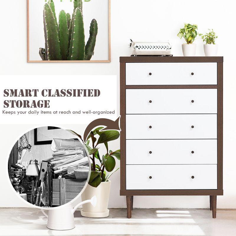 Costway 5 Drawer Dresser Wood Chest of Drawers Storage Freestanding Cabinet Organizer