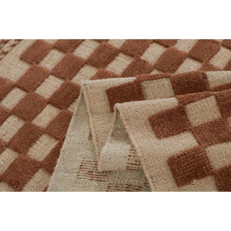 Momeni 2'6"x8' Willow Check Handwoven Runner Rug Brown: Wool, Low Pile, Classic Pattern, Indoor Use, Handmade