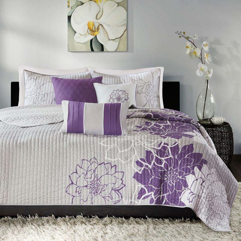 Madison Park Lola Floral 6 Piece Reversible Cotton Quilt Set