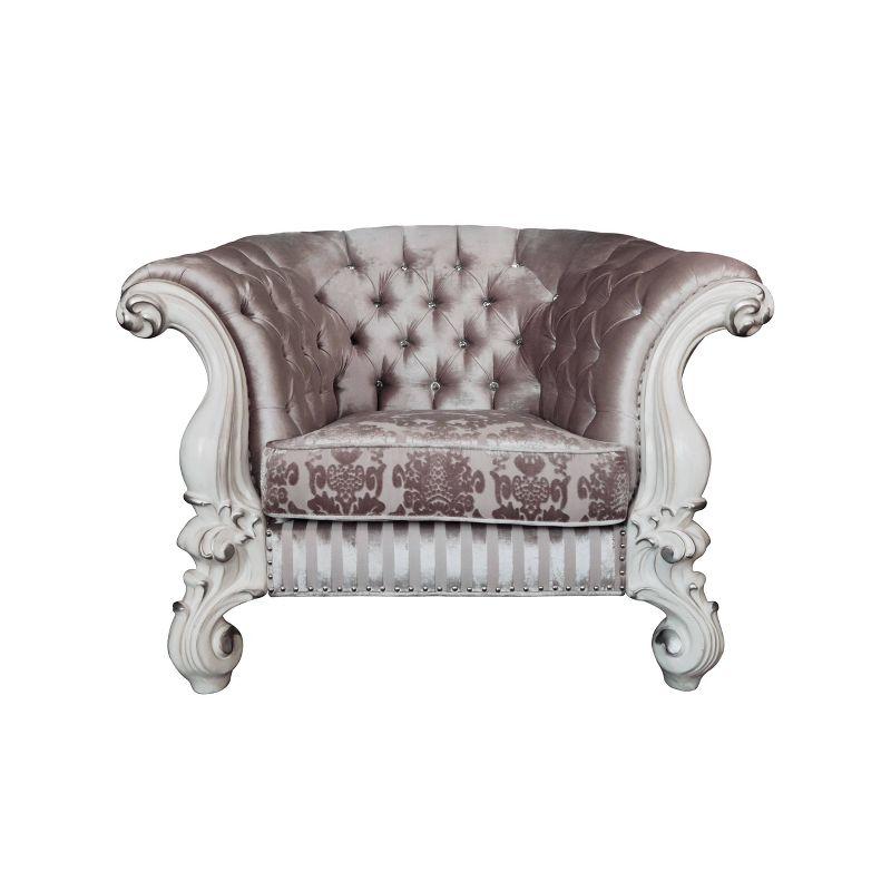 52" Versailles Accent Chair Ivory Fabric/Bone White Finish - Acme Furniture: Traditional Crescent Design, No Assembly Required