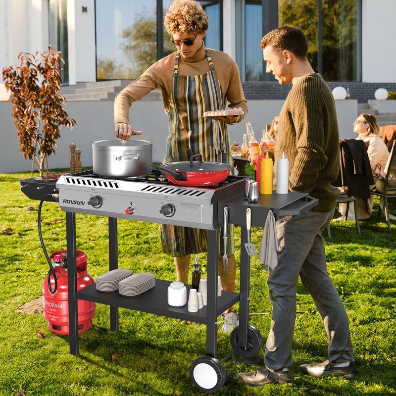 ROVSUN 2 Burner Outdoor Propane Gas Stove with Ignition, Regulator & Shelf, 150,000 BTU Powerful Cooker for Backyard Patio Cooking Home Canning Frying