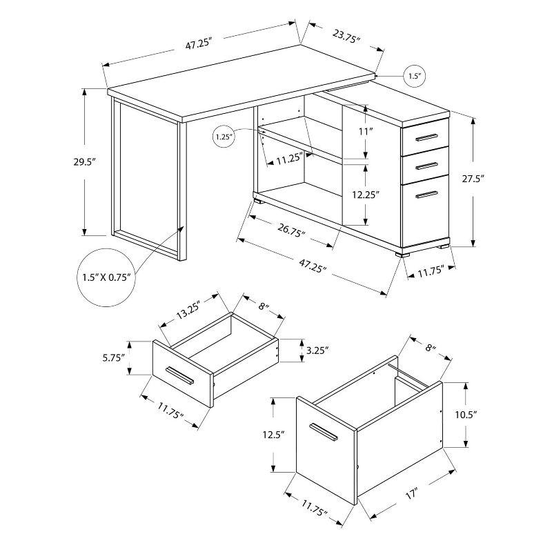 Monarch Specialties Computer Desk Home Office Corner Left Right Set-Up Storage Drawers L Shape  Metal Laminate Black Grey Contemporary Modern