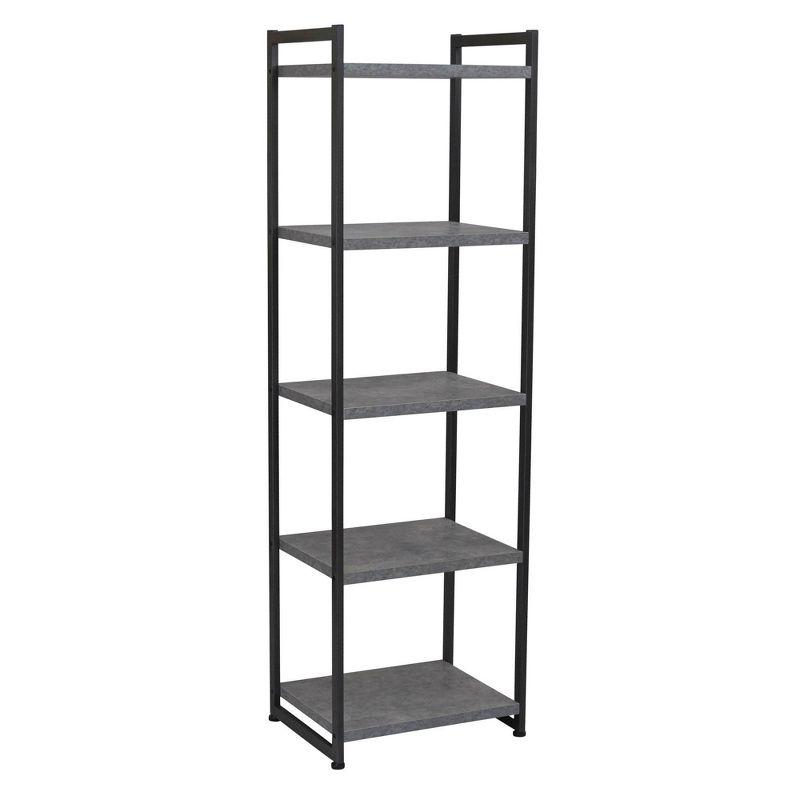 Household Essentials 59.1" Jamestown Narrow 5 Shelf Bookshelf Slate Gray: Metal Frame, Adult Assembly Required