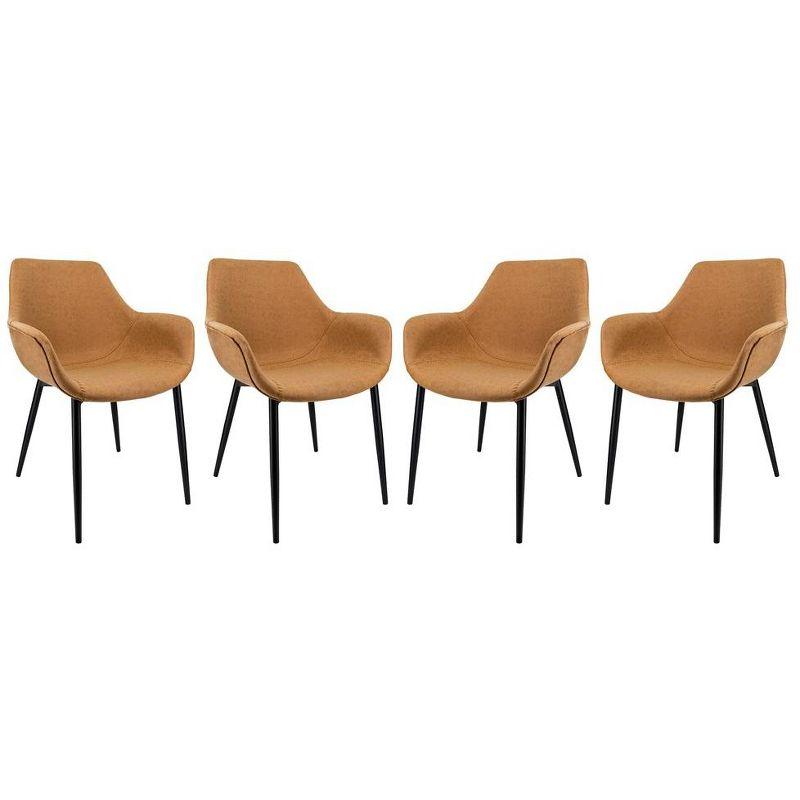 LeisureMod Markley Leather Dining Arm Chair With Metal Legs Set of 4 in Light Brown