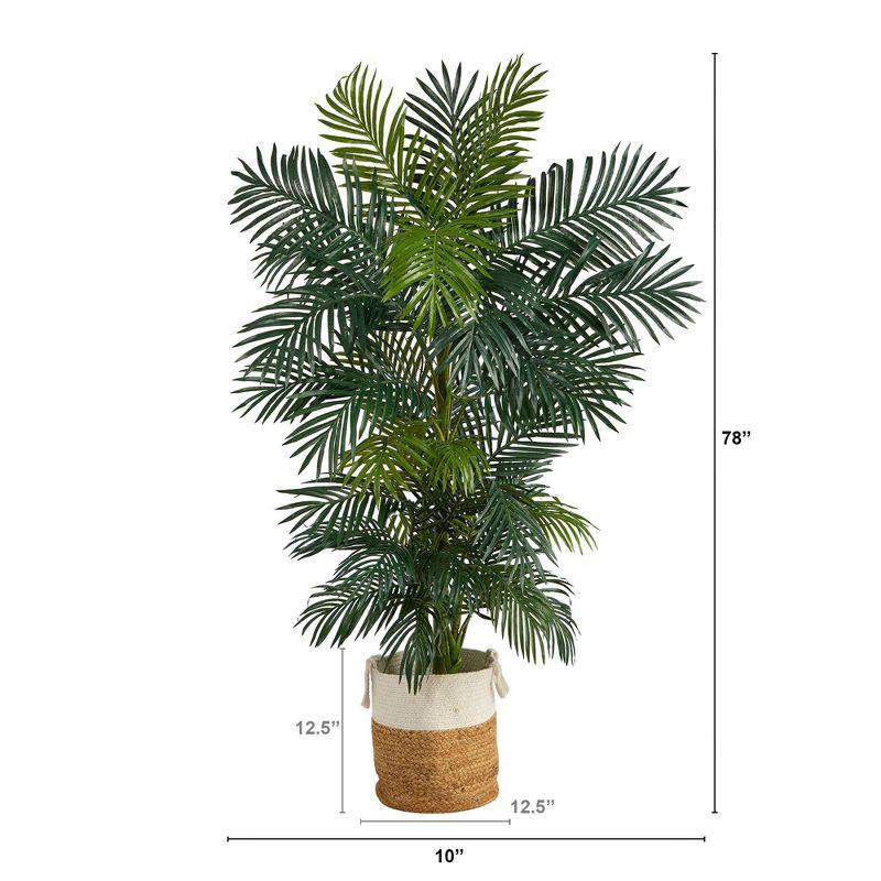 Nearly Natural 6.5-ft Golden Cane Artificial Palm Tree in Handmade Natural Jute and Cotton Planter