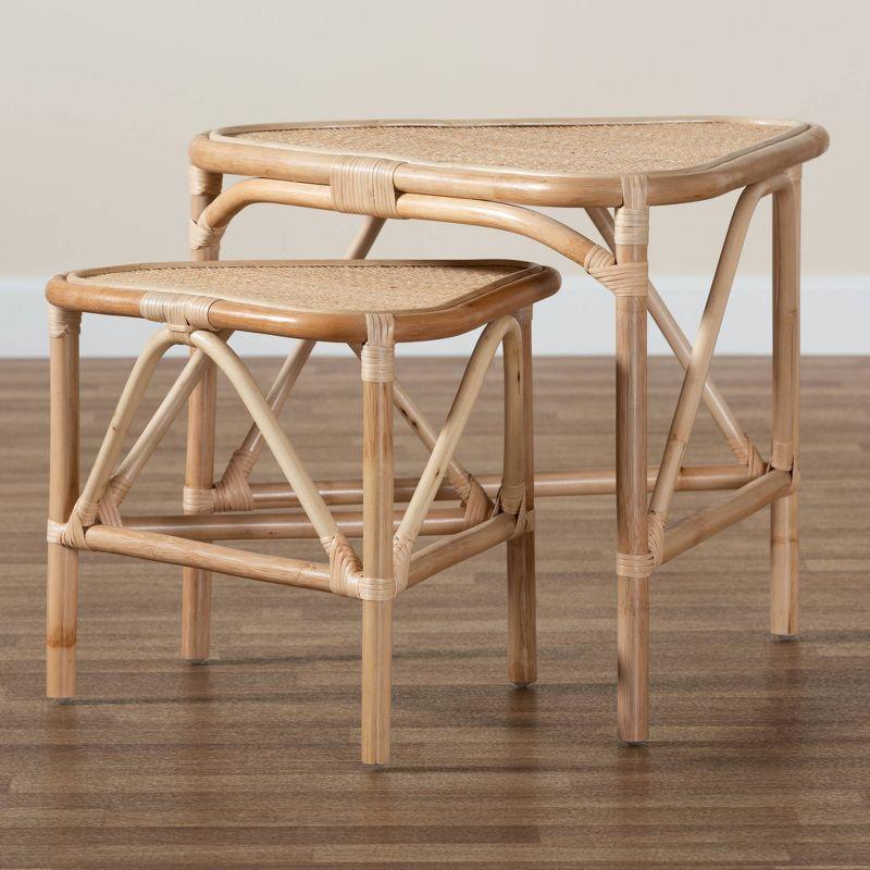 2pc Jayden End Table Set Natural/Brown - bali & pari: Indonesia Crafted Nesting Triangle Tables