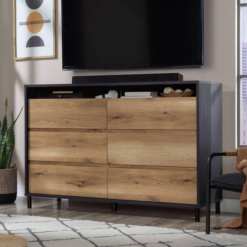 Raven Oak and Timber 6-Drawer Modern Dresser with Metal Accents