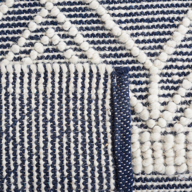 Ivory and Navy Handwoven Wool Rectangular Rug