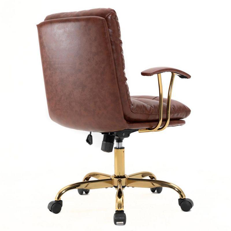 LeisureMod Regina Single Ergonomic Padded Leather Lumbar Support Adjustable Height Swivel Executive Office Chair with Gold Steel Frame