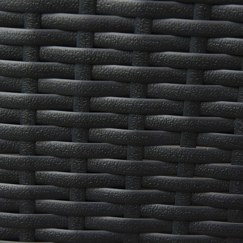 Outsunny 22'' Rattan Wicker Side Table with Steel Frame, Umbrella Insert Hole, Sand Bag for Outdoor, Patio, Garden, Backyard, Black & Tan