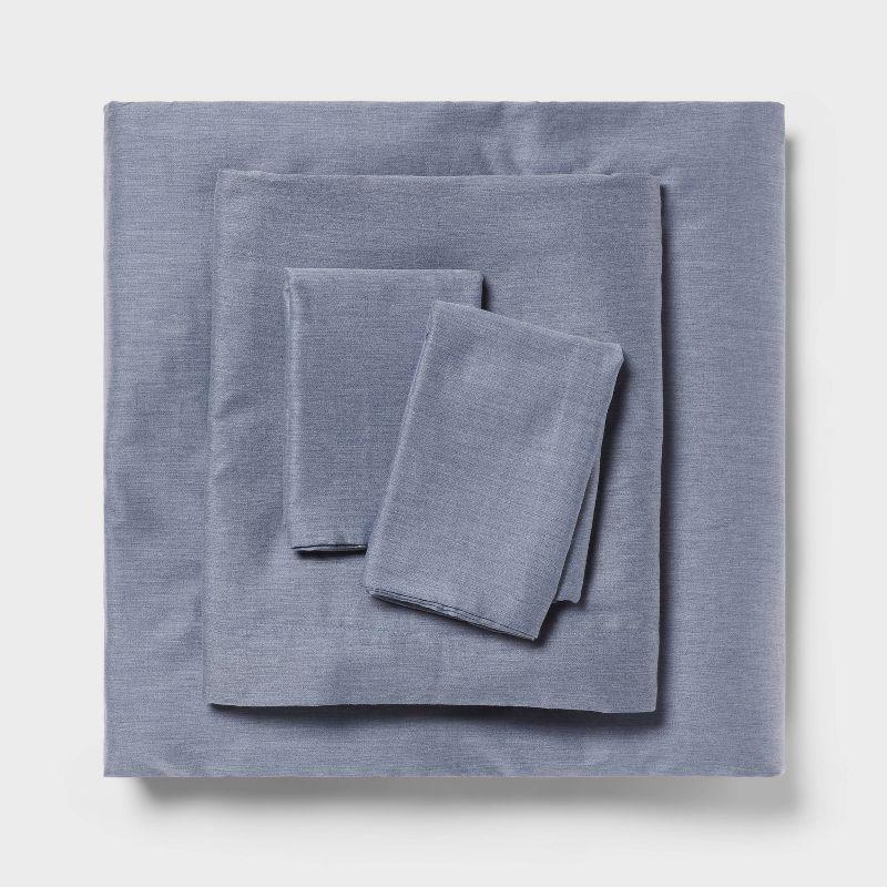 Navy Heather Queen Cotton Blend Sateen Sheet Set