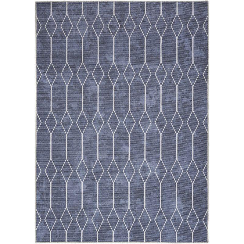 Pymble Geometric Machine Washable Area Rug in Navy Blue