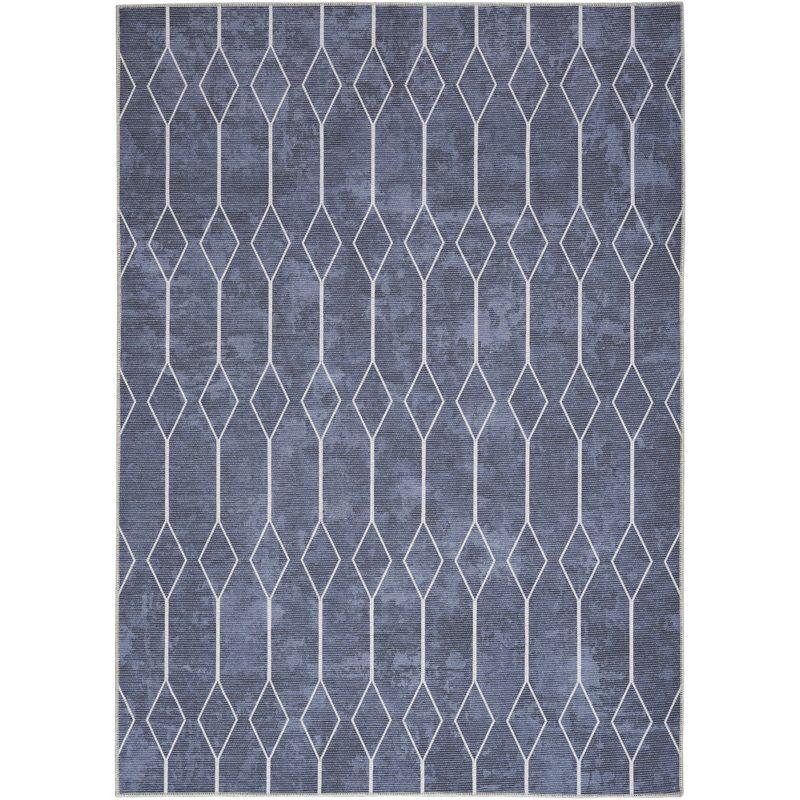 Vintage-Inspired Geometric Navy 6' x 9' Easy-Care Area Rug