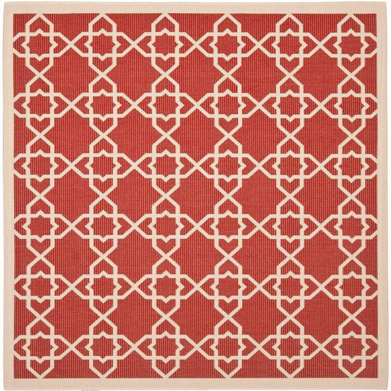 Terracotta and Beige Square Synthetic Indoor/Outdoor Area Rug