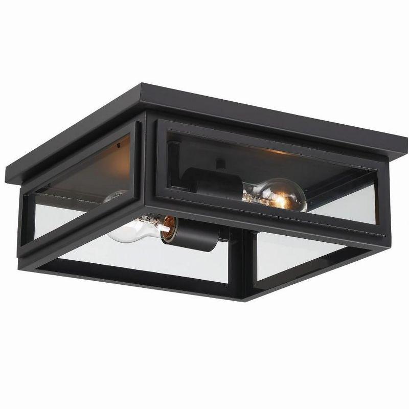 Matte Black and Clear Glass 2-Light Outdoor Flush Mount