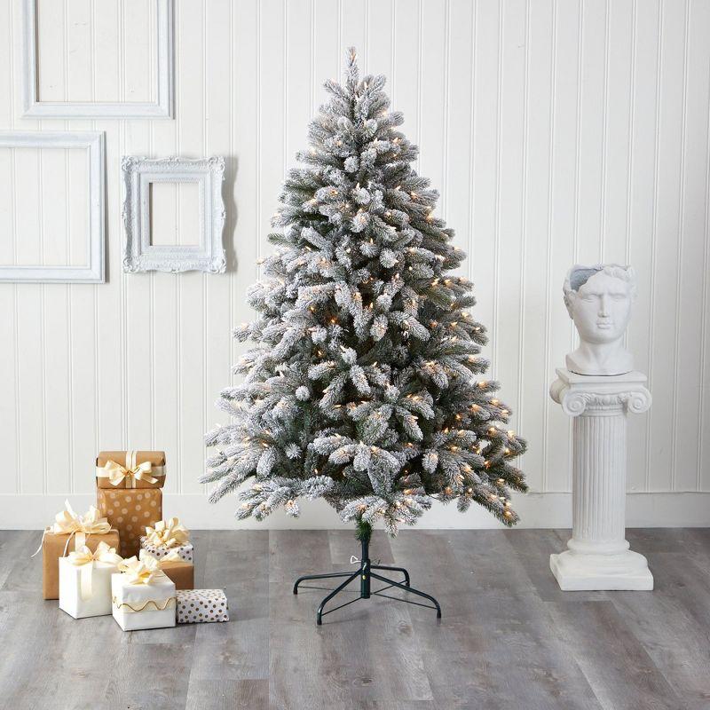Nearly Natural 6-ft Flocked South Carolina Spruce Artificial Christmas Tree with 450 Clear Lights and 925 Bendable Branches