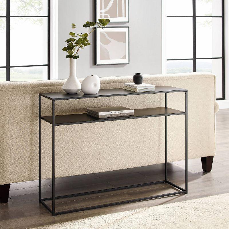 Braxton Console Table Matte Black - Crosley: Slim Steel Sofa Table, Industrial Modern Style, Open Shelf