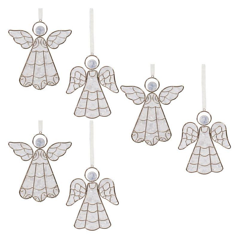 Gold and White Metal Angel Ornaments Set of 6