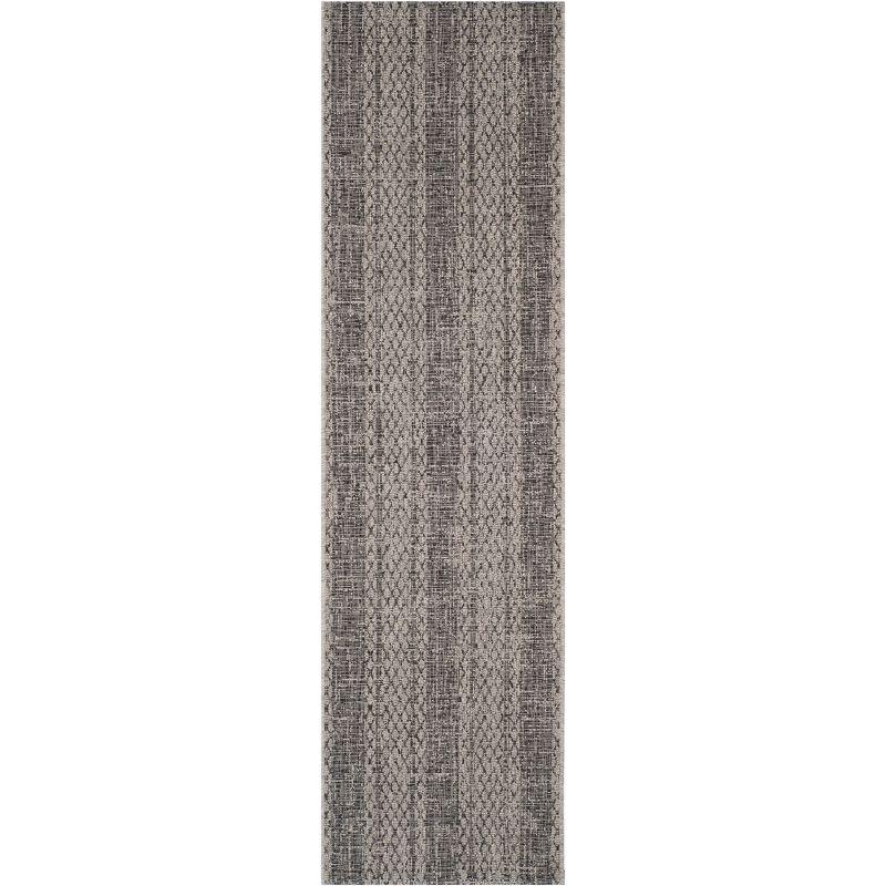 Light Grey and Black Synthetic 27'' Easy Care Indoor/Outdoor Runner Rug