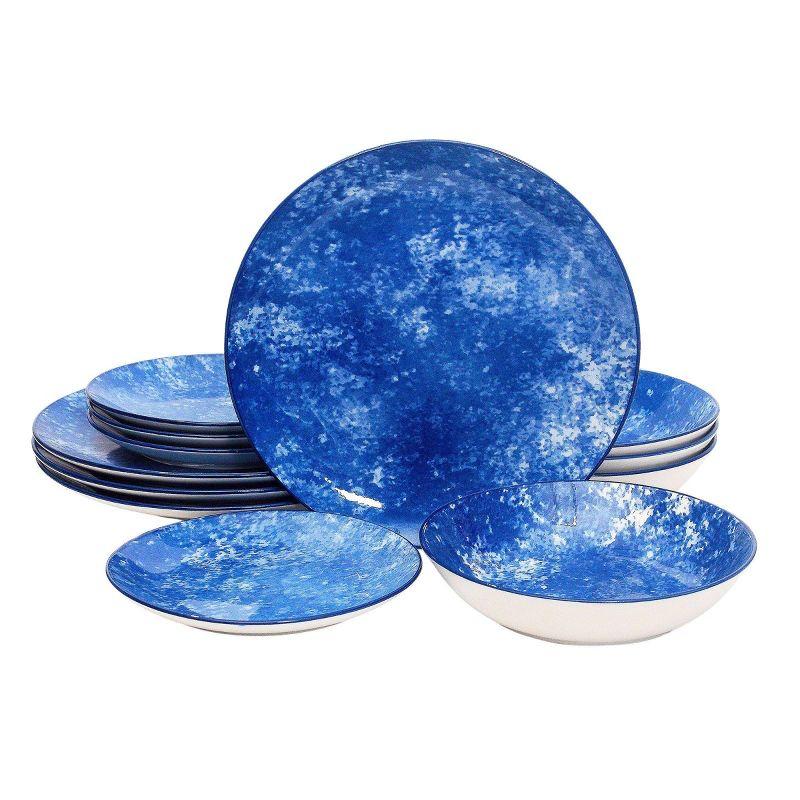 Wingate Blue Porcelain 12-Piece Dinnerware Set, Service for 4