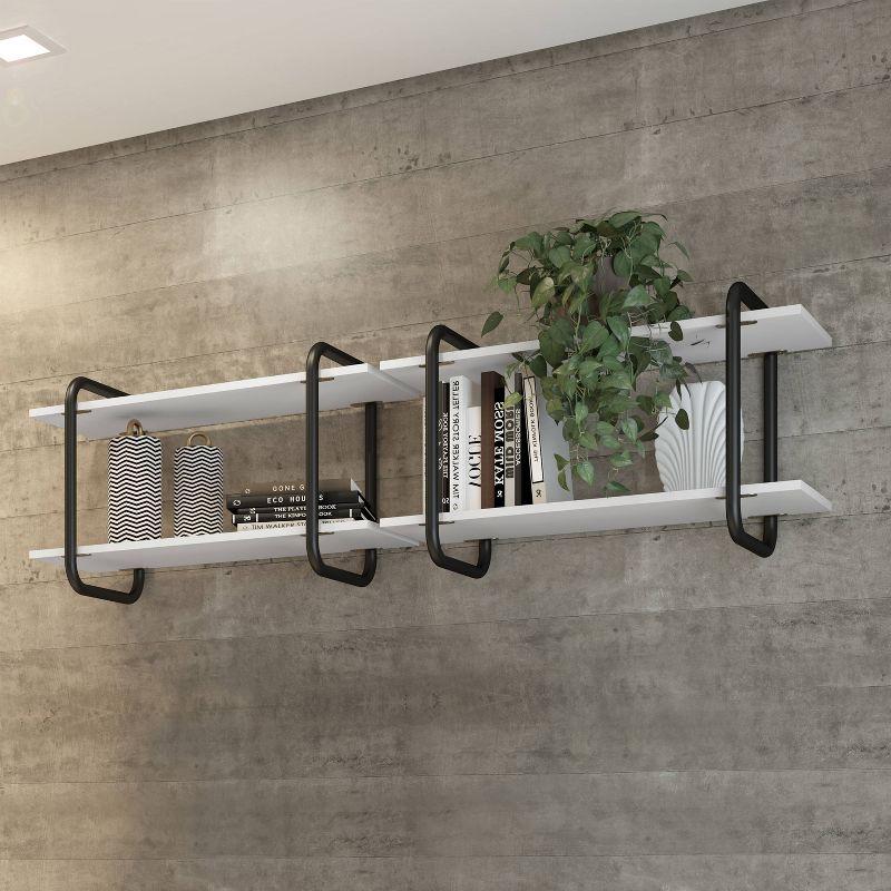 Modern Floating Wall Shelves White - Techni Mobili: 2-Tier, Steel Frame, Decorative Storage