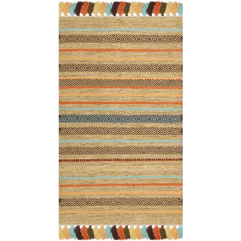 Coastal Charm Green Stripe Hand-Woven Cotton Area Rug 2'6" x 4'