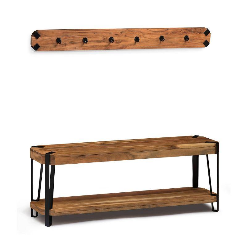 Ryegate Natural Live Edge 48" Acacia Wood Bench with Coat Hooks