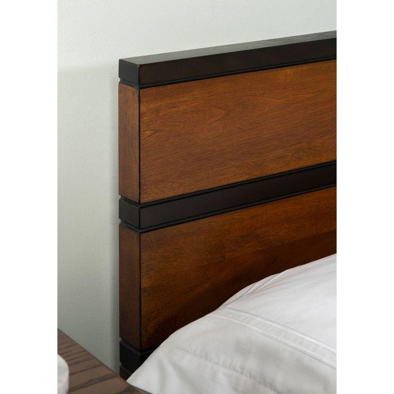 Queen Mid-Century Modern Platform Bed with Striped Detailing - Linon: Rubberwood, No Box Spring Required