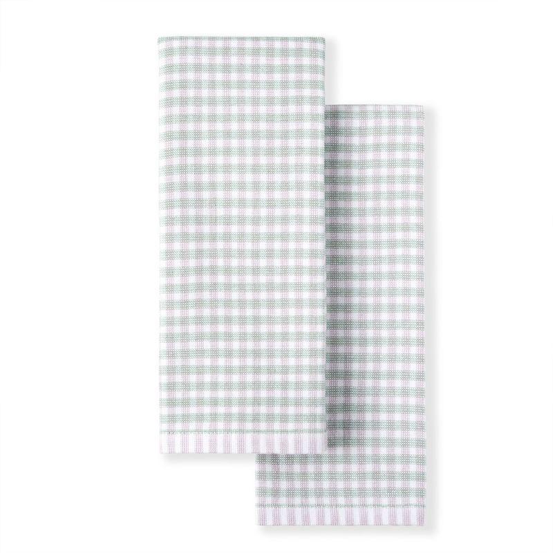 Martha Stewart Check Printed Kitchen Towel Set 2-Pack Set 16"X28", Green/White/Blue