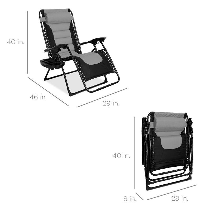 Oversized Padded Zero Gravity Lounger with Side Tray in Gray/Black