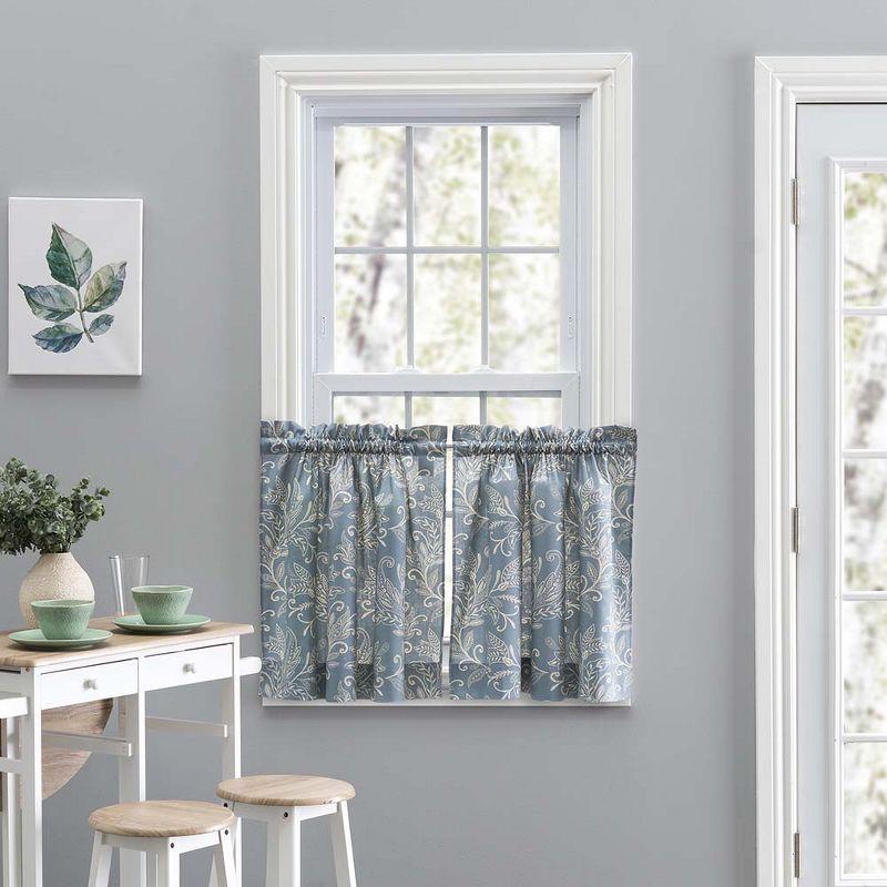 Lexington Blue Leaf Pattern Cotton Polyester Window Tiers