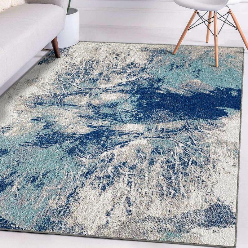 Blue and Turquoise Abstract 8' x 10' Synthetic Area Rug