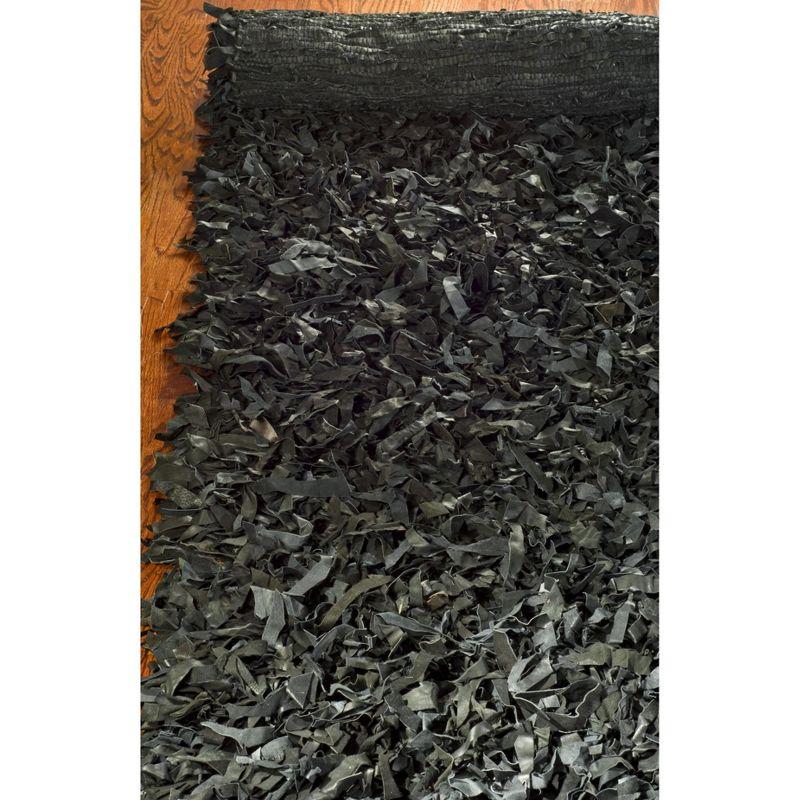 Leather Shag LSG511 Handwoven Area Rug - Black - 8'x10' - Safavieh