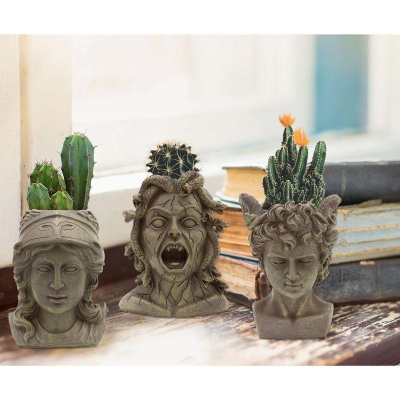 Darware Mini Resin Medusa / Athena / Perseus Planter, 3pc Set; Garden Decor Statue Flower Pot